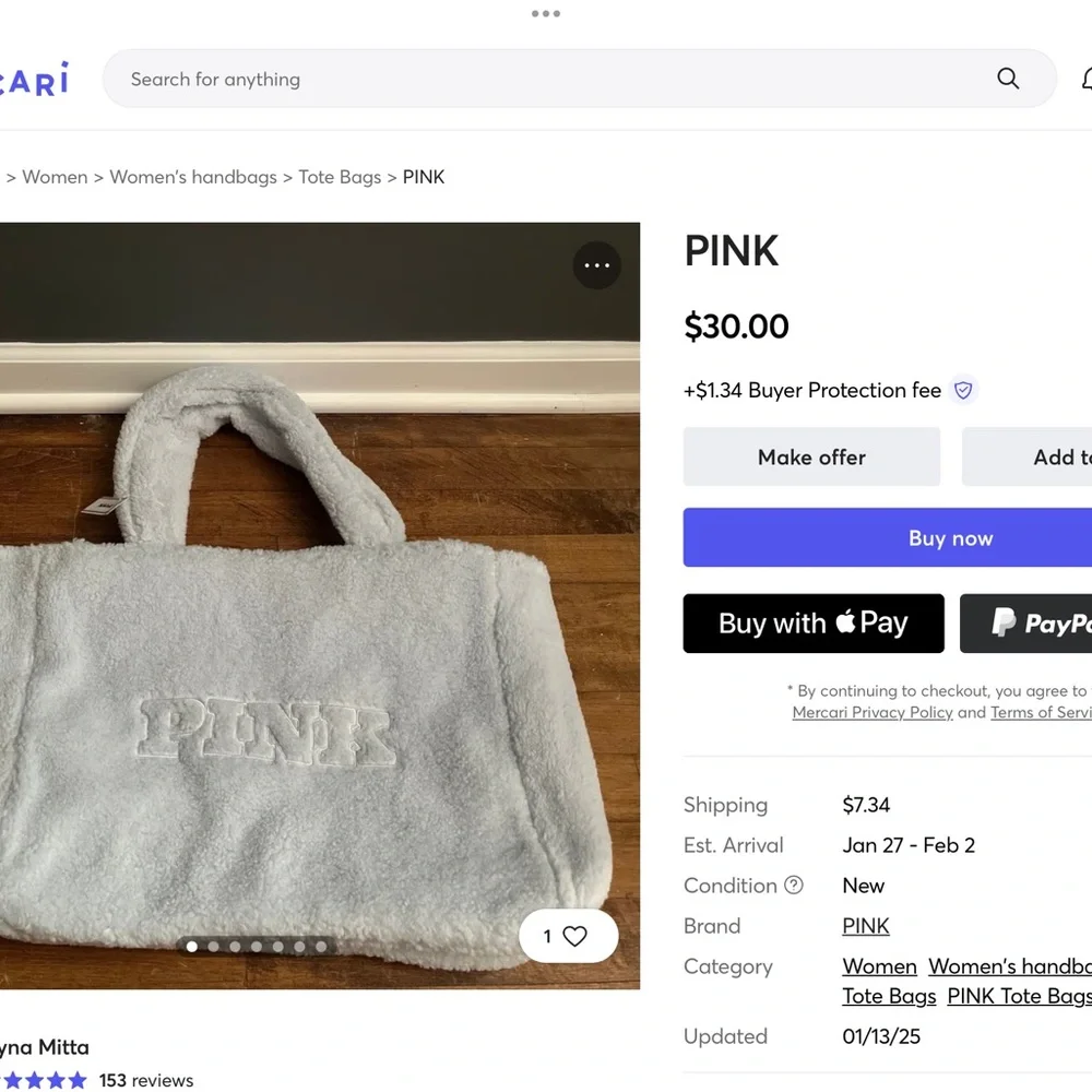‘PINK’ Baby Blue Sherpa Tote NWT - Picture 8 of 9